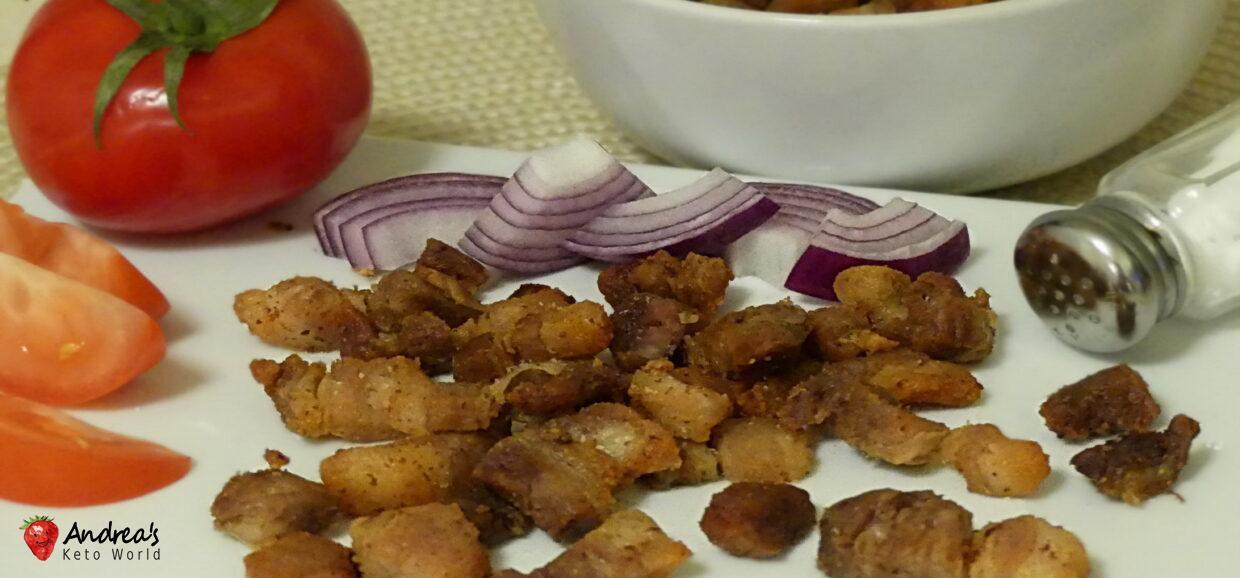 Homemade Keto Snack of Crispy Pork Crackling Bites