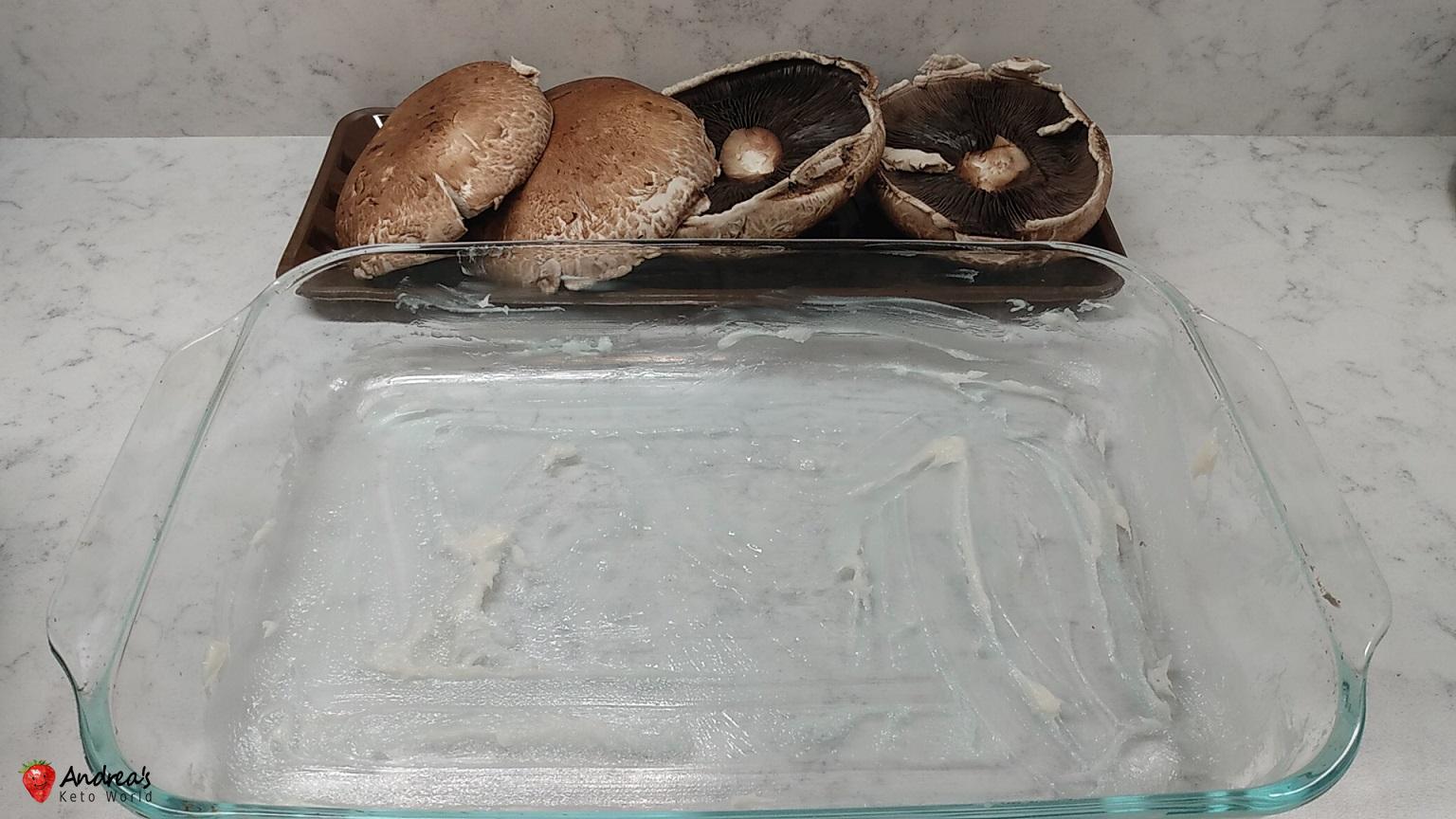 low carb stuffed portobello mushrooms with minced pork and feta