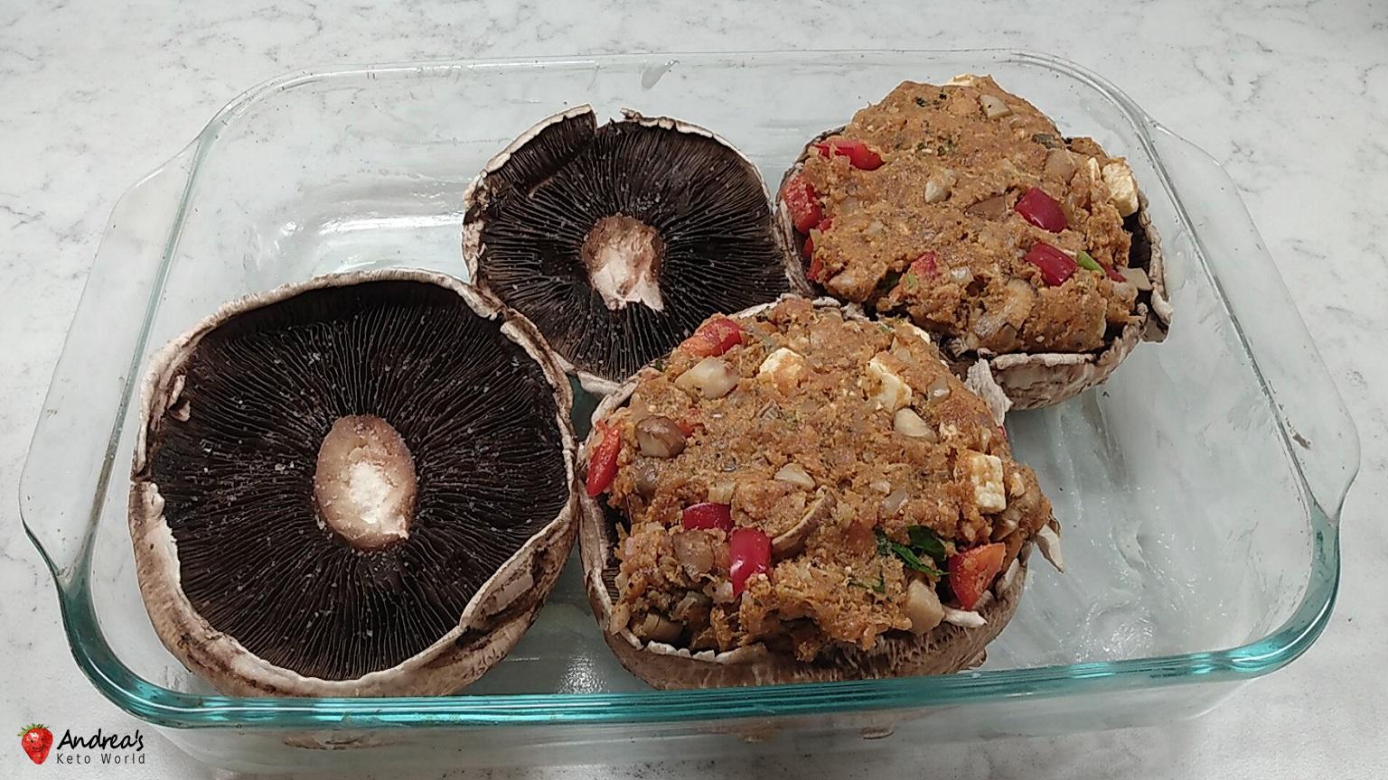 low carb stuffed portobello mushrooms with minced pork and feta
